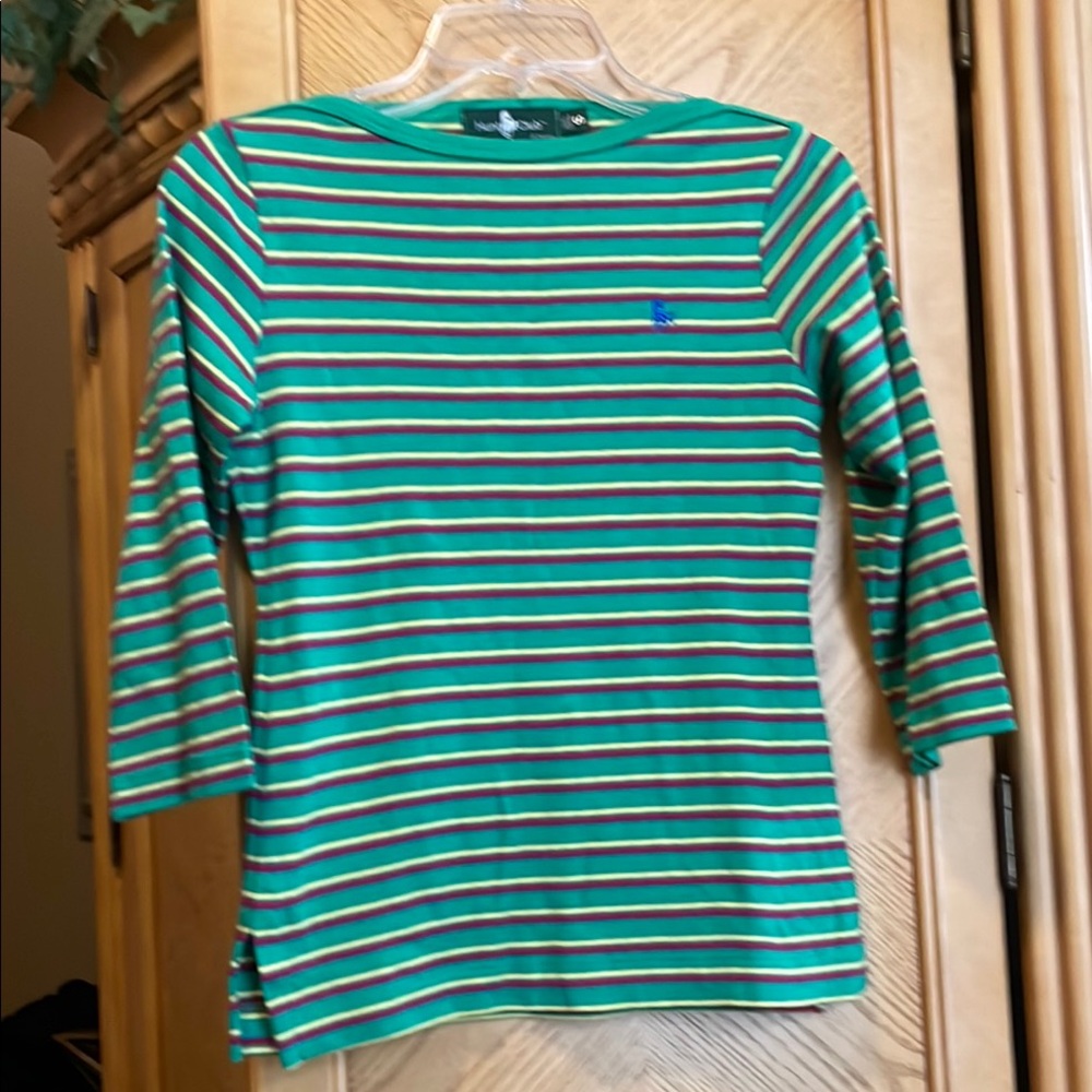 Vintage hunters club green striped polo size small